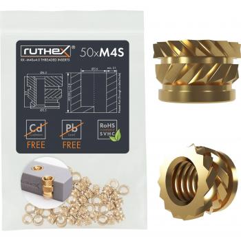 RUTHEX RX‑M4S4 Short Threaded Insert Set – 50 Pack
