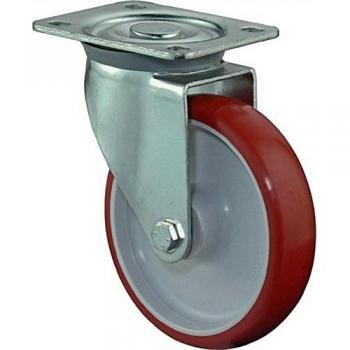 Roulettes pivotantes 125 mm, charge 150 kg, plaque polyuréthane rouge L104×80