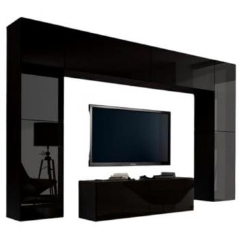 Set Mobili Neri Sospesi CEPTO III 256 cm – 8 porte, 8 scaffali, LED