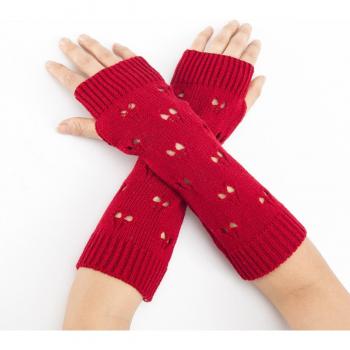 Warm Knit Love Pattern Half Finger Gloves with Arm Cover