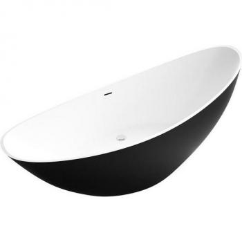 Baignoire Îlot Acrylique Ovale 184x79x77 cm – Noir/Blanc Mat, Bonde + Trop Plein – Version Vice 2.0