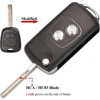 Jingyuqin 2 BTN Flip Key Remota Shell para Citroën C1‑C4 y Peugeot 107‑407