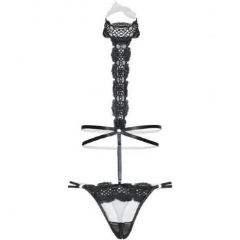 CHRISTINE LE DUC Stringbody Body mit offenen Cups und Halsband - schwarz