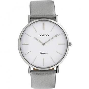 Oozoo Retro Damenuhr 40 mm mit Ledergürtel (Weiß/Silber)