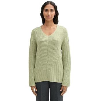 TOM TAILOR Damen V-Ausschnitt Pullover grün Uni Größe S