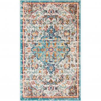 Grey and Light Blue Border Area Rug