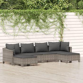 Outdoor Elegance 6-Piece Lounge Set with Cushions - Grey Rattan