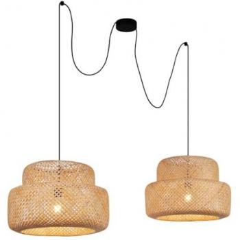 QAZQA Japandi Pendant Lamp Black Bamboo 2‑Light – Kea