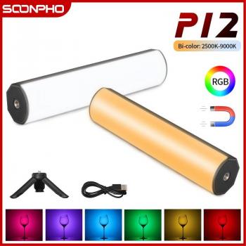 Soonpho P12 RGB LED 2500K-9000K CRI95 + Handheld Lichtstativ für kreative Videoproduktion