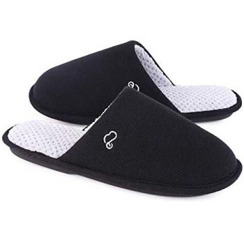 EverFoams Herren Klassische Memory Foam Hausschuhe, Atmungsaktive Frottee Pantoffeln, Schwarz, 40/41