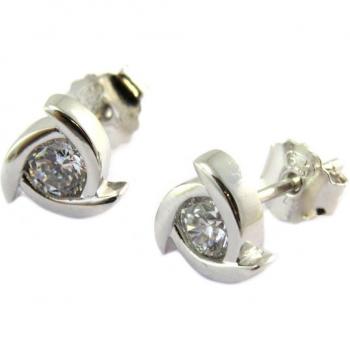 Boucles Argentées 'Sissi' Blanches Rhodiées 7x7 mm