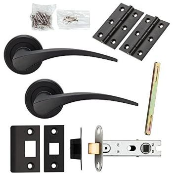 Slim Arched Lever with Screwless Round Rose - Matt Black Door & Latch Set