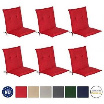Set di 6 Cuscini per Sedie da Giardino con Schienale Basso - 100x50x6 cm - Imbottitura in Gommapiuma Rosso - Beautissu