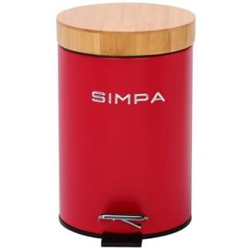 Red Simpa 3‑Liter Soft‑Close Pedal Dustbin with Bamboo Top