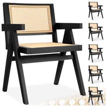 Black Solid Wood Rattan Chair Collection