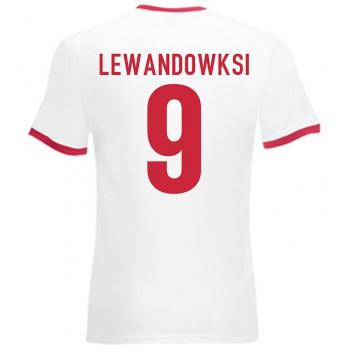 Gildan T-shirt Ringer Robert Lewandowski Pologne (blanc-rouge) XXL