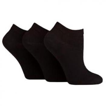 Women's 3 Pair Iomi Footnurse Gentle Grip Diabetic Cotton Trainer Socks Black 4-8