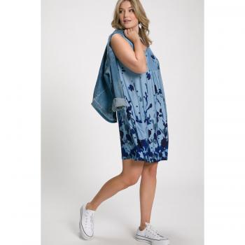 Abito tunica svasato blu donna taglia 56/58 viscosa fantasia floreale astratta