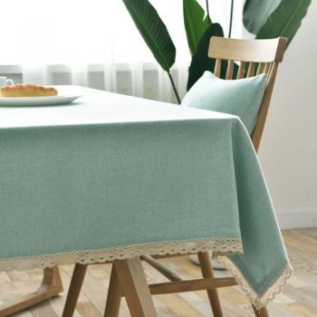 Nappe Festive Rectangulaire Lavable en Coton et Lin - Vert - 130x220CM