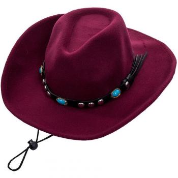 Women's Solid Wool Cowboy Hat with Feather Band