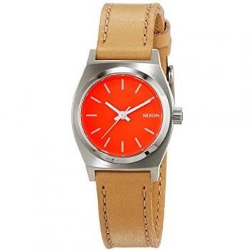 Nixon Damen‑Uhr Small Time Teller in Bright Coral, natürliche Lederoptik – Modell A5092055‑00