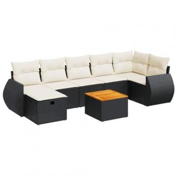 Set Divani da Giardino con Cuscini 8 pz Nero in Polyrattan