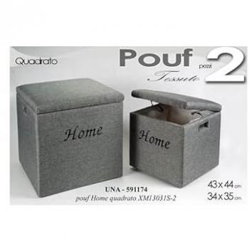 Set di 2 Scatole Pouf Grigie in Tessuto