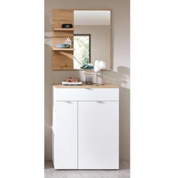 Lomadox Garderoben-Set BLISS-36, (Spar-Set, 2-St., Kommode Spiegel), weiß matt Eiche