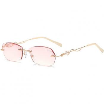 Rimless Women's Reading Glasses - Diamond Cut Alloy with Pink Gradient +1 +1.5 +2 +2.5 +3