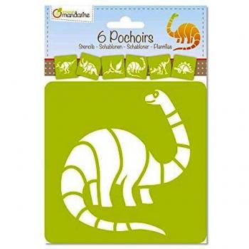Set de 6 pochoirs pour enfants - Dinosaures - Orange - 15 x 15 cm