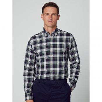 Hackett London Men's Heritage Tartan Long Sleeved Shirt Green Navy - Size Large