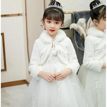 Thick Plush White Princess Cape Jacket for Girls 2-12T - Winter Long Sleeve Bolero for Wedding and Birthday Parties