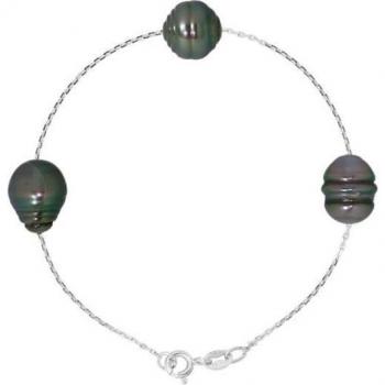 PERLINEA - Pulsera - Verdaderas Perlas de Cultivo de Tahití 9-10 mm - Cierre de Resorte - Plata 925 - Accesorios para Mujer