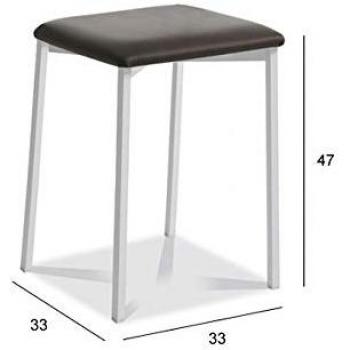 Taburete Bajo de Cocina Kelsa con Armazón de Aluminio y Asiento en Polipiel Plateado