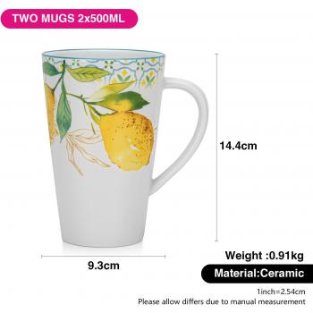 Juego de Tazas de Café Porcelana CAPRI, 2 Piezas, 500ml