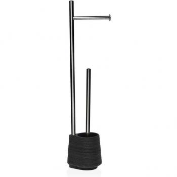 Portarrollos de Papel Higiénico con Soporte para Escobilla Versa Gris Resina Acero Chic 58 cm