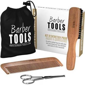 Borsa con kit per la cura della barba: spazzola, pettine e forbici