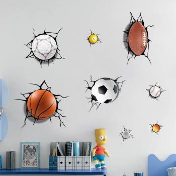 3D Wall Mural with Sports Balls for Kids' Bedroom Decoration
