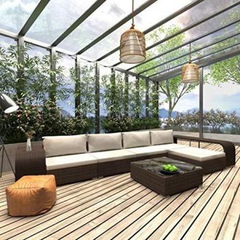 Braunes Rattan‑Gartenloungeset – 8 Stück mit Auflagen