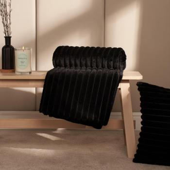 Faux Fur Thick Rib Throw - Black