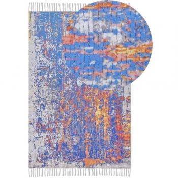 Bunter Handgewebter Teppich 150 x 230 cm aus Polyester und Baumwolle mit Abstraktem Muster und Quasten