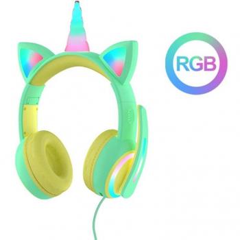 Unicorn Kids Headphones with Controllable RGB Lighting and Noise Reduction Mic
