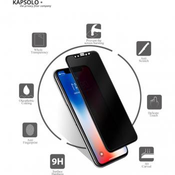 Kapsolo Blickschutzfilter Displayglas - vollflächiges gehärtetes Privacy Schutzglas für iPhone XR, Smartphone Schutzfolie