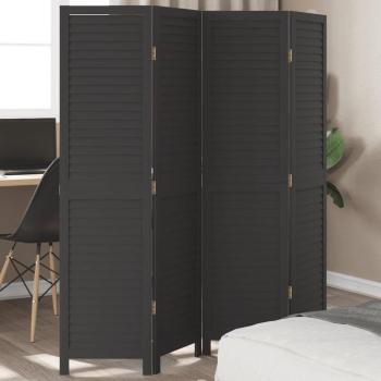 4-Panel Solid Wood Room Divider in Black
