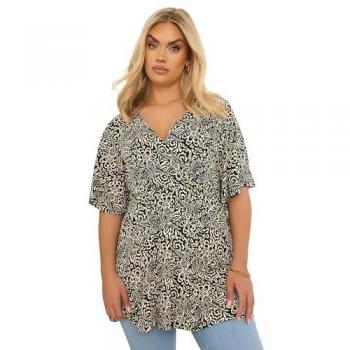 Black Floral Leaf Wrap Top