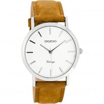 Oozoo Retro Damenuhr 38 mm – Lederband Weiß/Camel C8113