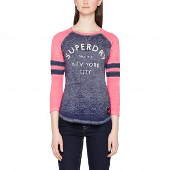 Superdry Damen T-Shirt Brooklyn Baseball, Blau (Marina Navy Burnout NU1), S