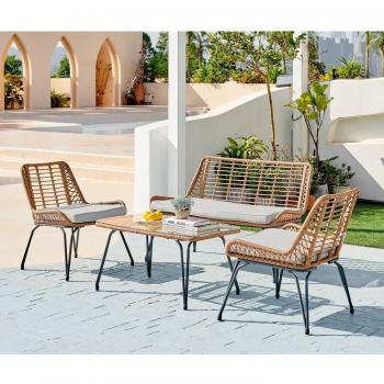 Lisbon Outdoor 4 Seat Wicker Style PE Rattan Coffee Table Set - Grey Cushions