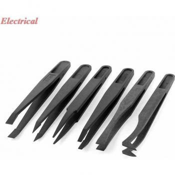 Black Anti Static Slant Pointed Bent Fine Tip Tweezer
