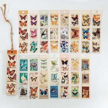 45 Piece Vintage Postage Stamp Flake Sticker Pack with Fruit, Flower & Plant Themes for Scrapbooking and DIY Projects